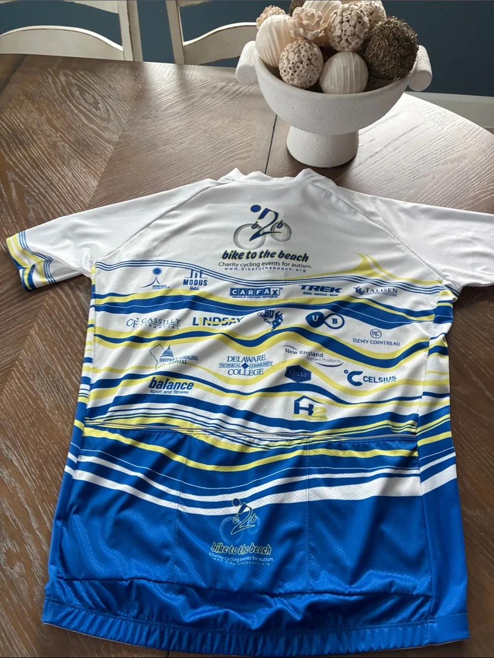 Bike to the Beach Cycling Jersey - White, Blue & Yellow